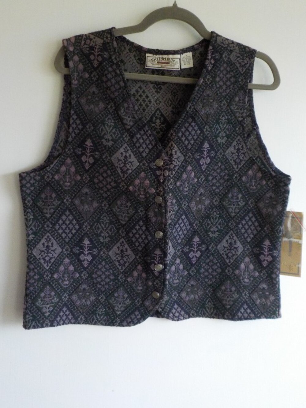 Rhythm Blue Vest - Large - NWT  Large Cotton Blend Green/Plum (2261)